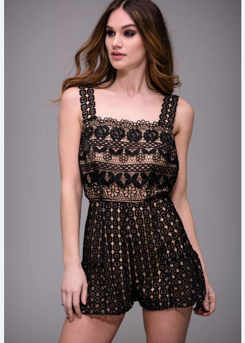 NWT Maslavi by Jovani Black Lace Sequin Romper Backless Cocktail Romper 4
